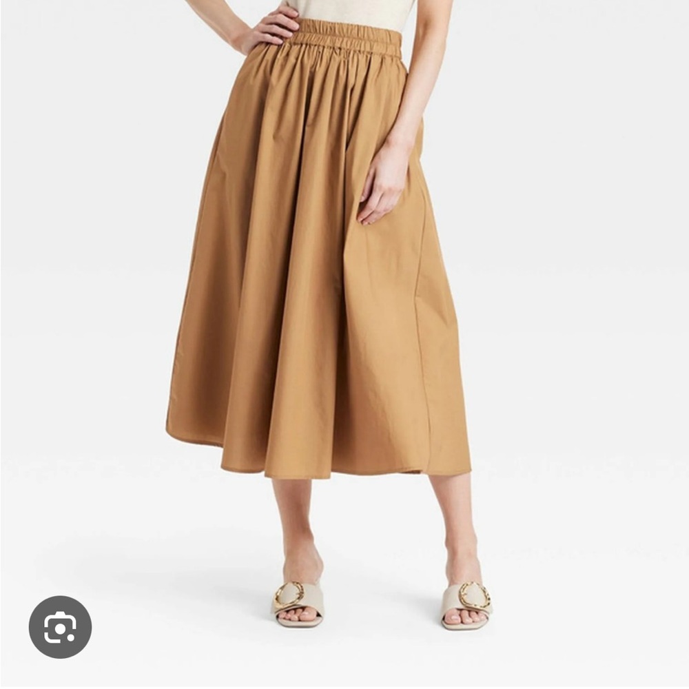 A New Day Tan A-Line Midi Skirt Casual